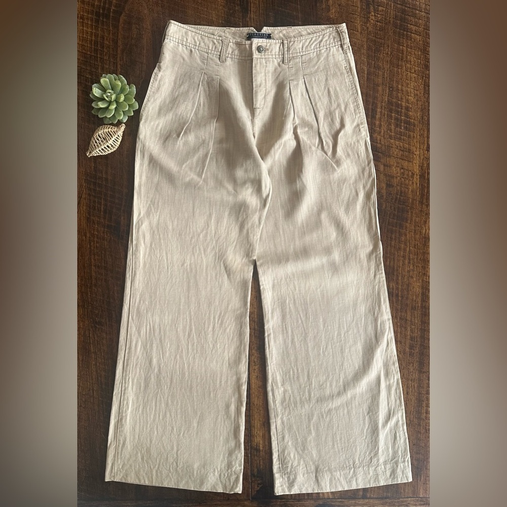 Peruvian Connection | Tan Linen Blend Wide Leg Trousers